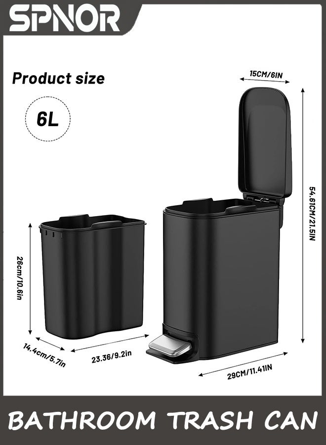 Spnor Small Bathroom Trash Can with Lid Soft Close, Step Pedal, 6 Liter / 1.6 Gallon Stainless Steel Garbage Can with Removable Inner Bucket, Anti-Fingerprint Finish - Image 3
